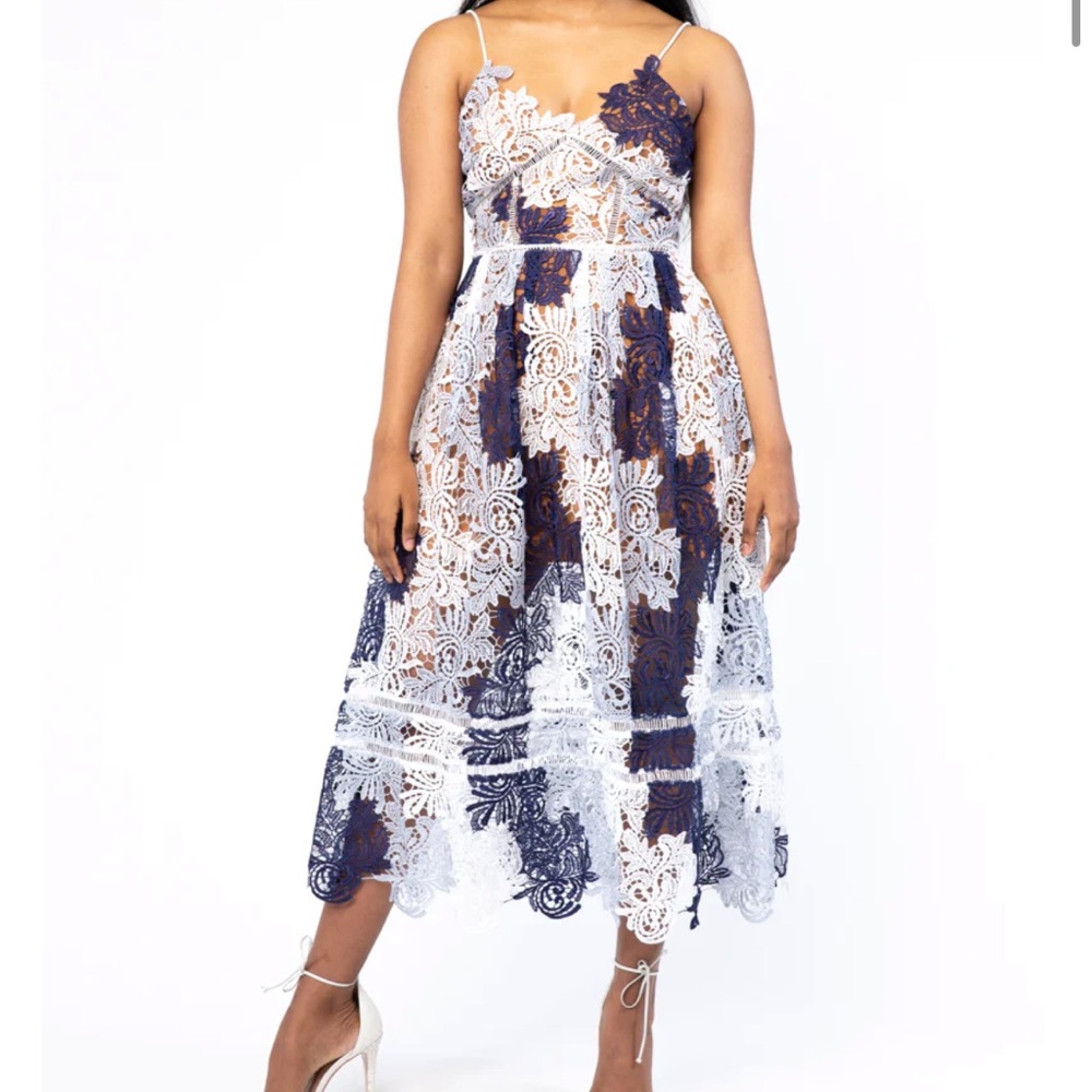 NWT, NIB. Embroidered dress nude lining